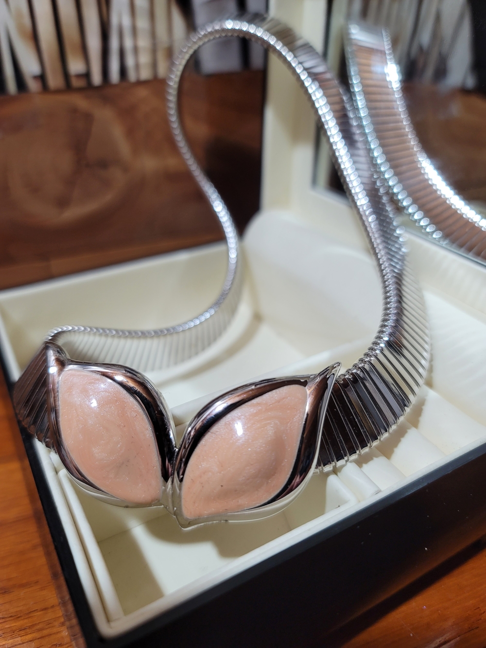 Monet Silver-Tone Necklace with Blush Pink Cabochons